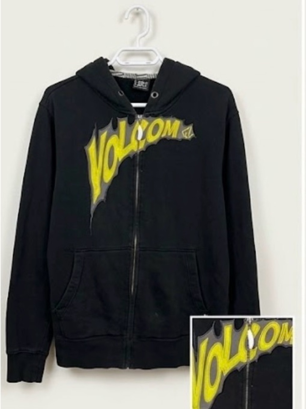 Volcom Black Zip Hoodie with Yellow Graphic Logo